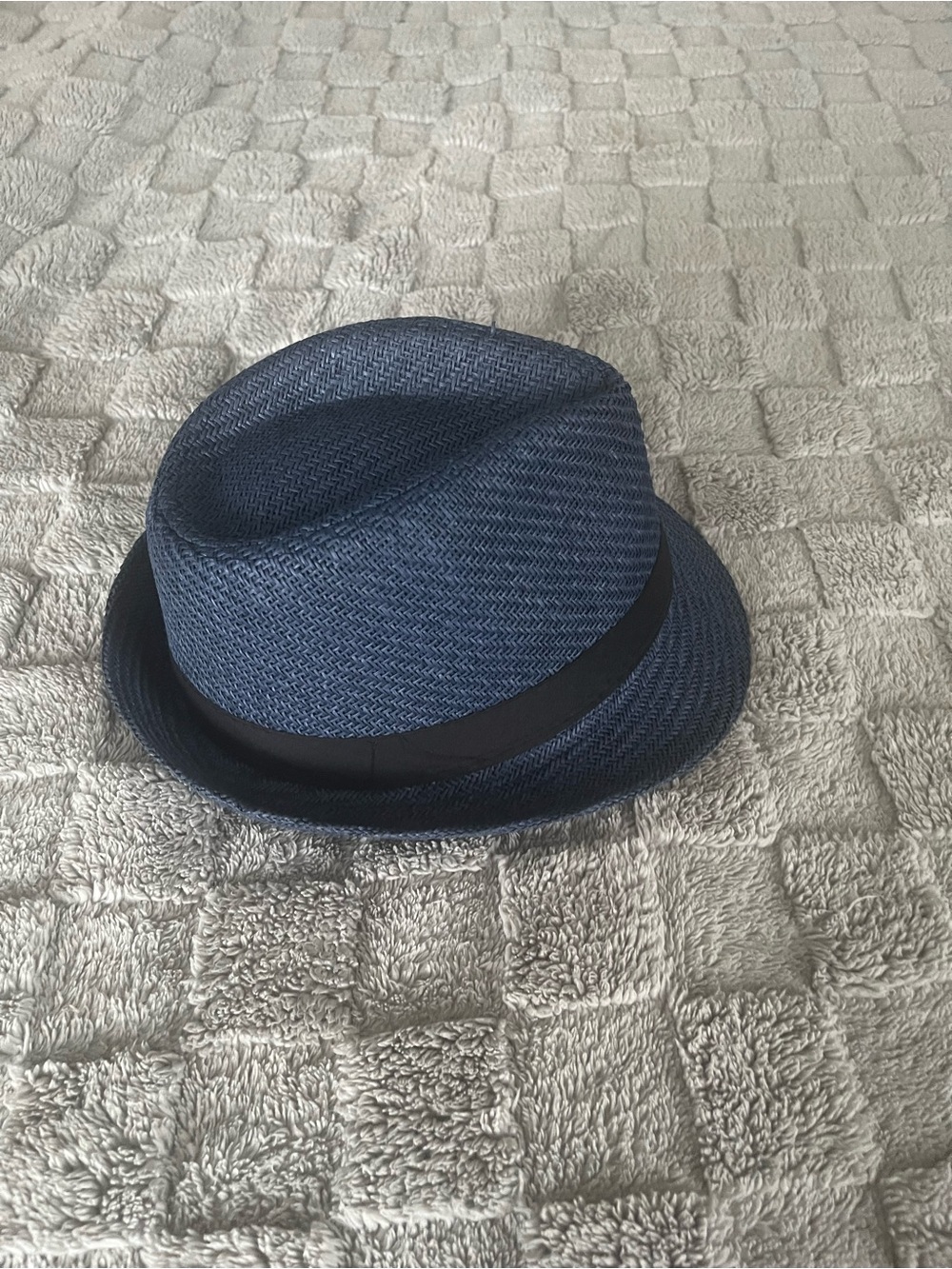 Navy Straw Fedora with Black Band - Picture 2 of 3
